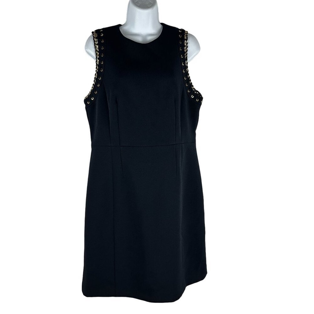 Michael Kors Womens Sleeveless Dress With Gold Chain Detail Size 10 New Navy
